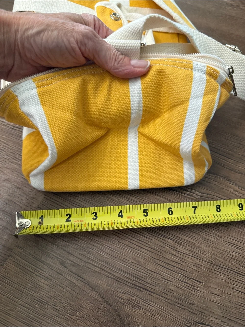 Business & Pleasure Yellow Canvas Stripe Lunch Bag NWT